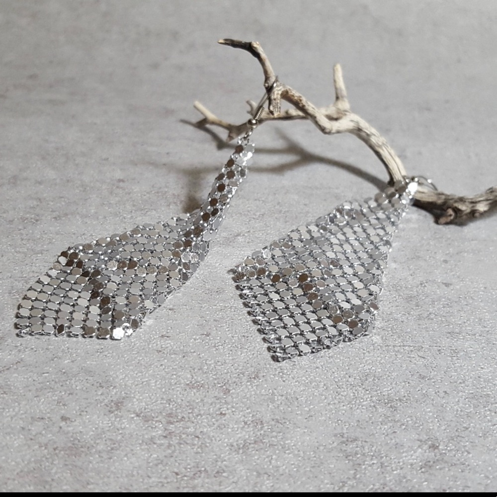 Metal silver mesh earrings